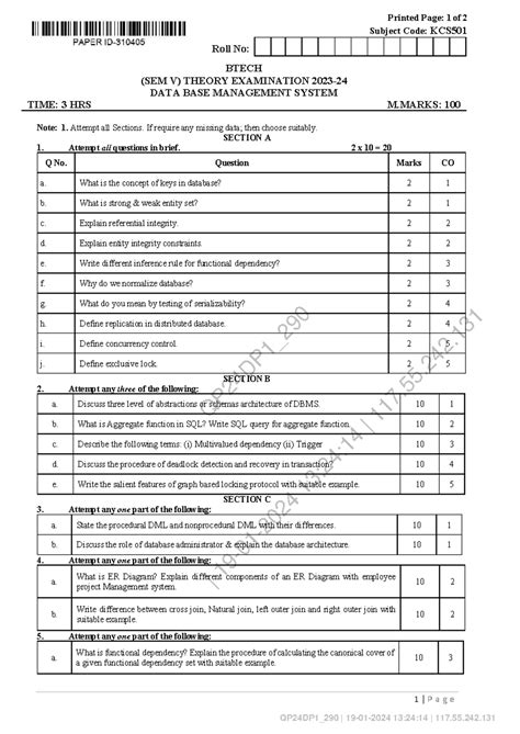 KCS501 Database Management System Theory Exam Notes - Studocu