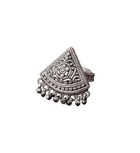 Shyle 92.5 Silver Ring | Mizoya Intricate Ghughri Drop Ring ...