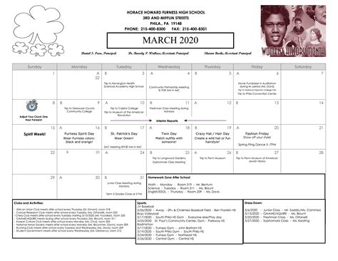 Calendar – Horace Furness High School