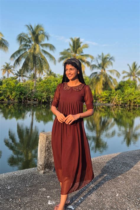 NR0134 - Georgette Dress with Peter Pan Handworked Collar – NUURIKHA