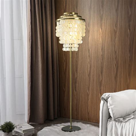 70'' Coastal Tiered Capiz Seashell Floor Lamp in Antique Brass Finish ...