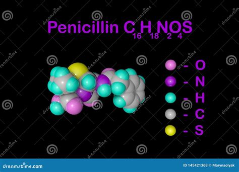 Structural Chemical Formula and Molecular Model of Penicillin Antibiotic Produced by Fungi ...