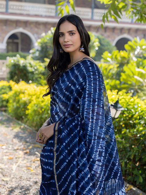 Egyptian Blue Shibori Chanderi Saree – Ragavi
