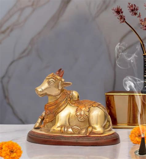 Brass Shiva Seated Nandi Statue Nandi Bull for Shiv Temple Showpiece a ...