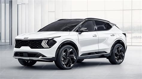 Front side view of 2025 KIA Sportage White Metallic body color with black Details Boxy ...