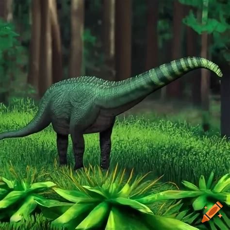 Dinosaur eating plants in a forest on Craiyon