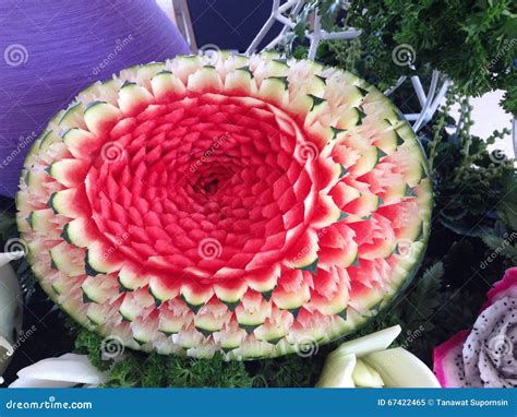 Fruit Carving of Watermelon in Thailand. Stock Image - Image of carving ...