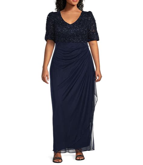 Alex Evenings Plus Size Lace Soutache Bodice V-Neck Short Sleeve ...