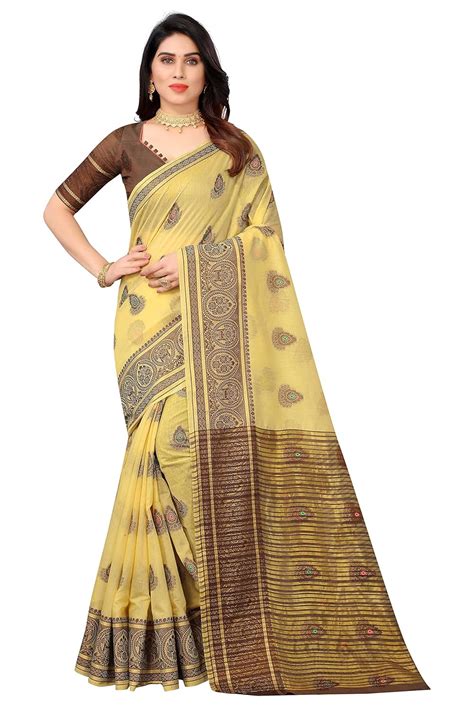 Buy Shreeji Designer Women's Pure Cotton Jacquard Saree With Blouse ...
