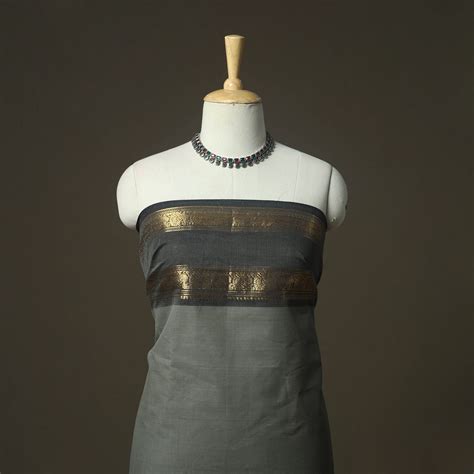 Grey Kandangi Chettinad Cotton 2pc Unstitched Dress Material Suit Set