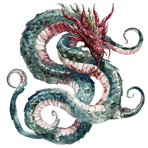 Watercolor illustration of a hydra a mythical creature with multiple ...