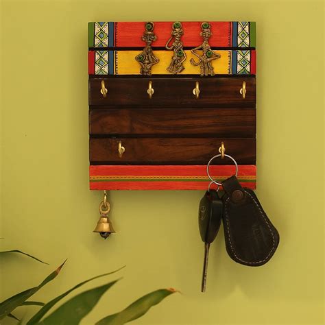 ExclusiveLane 'Tribal Borders' Warli Handpainted Wooden Key Holder for ...