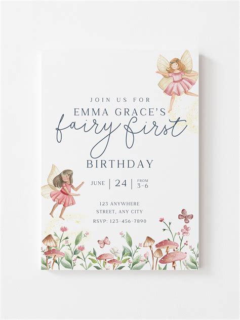 Printable Birthday Invitation, Fairy First Birthday, Enchanting Fairy Birthday, Fairy Garden ...