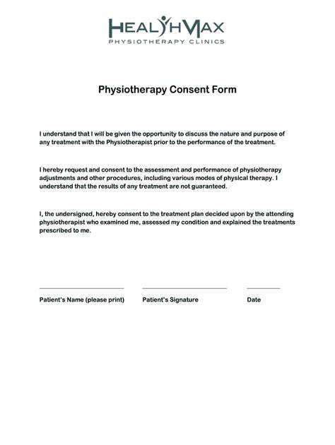 Physiotherapy Consent Form - Blank Fillable Template | Fill Out, Print ...