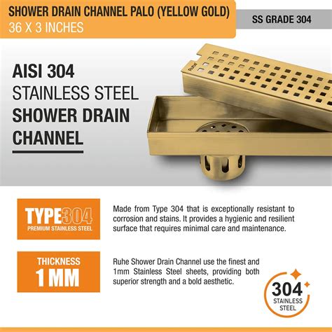 Palo Shower Drain Channel (36 x 3 Inches) with YELLOW GOLD PVD Coating ...