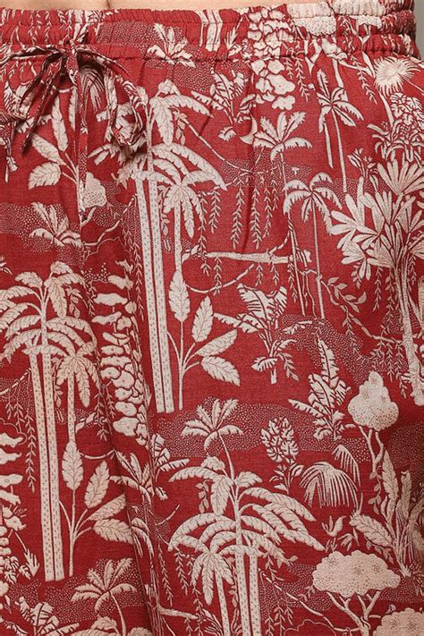 Terracotta Rayon Straight Printed 2 Piece Set