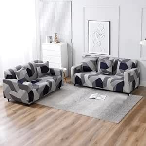 HOKIPO Polyester Blend Printed 5 Seater Fully Covered Sofa Cover in 3 ...