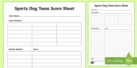 KS1 Sports Day Score Sheet Activity
