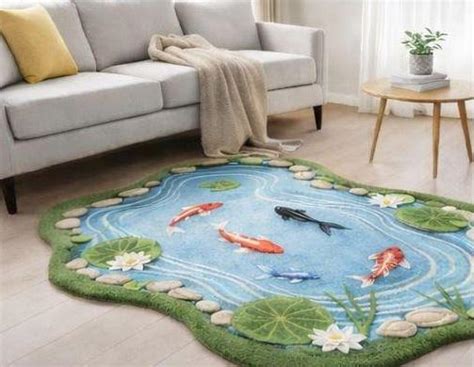 Buy Hand Tufted Koi Pond Rug, 3D Water Lily Area Rug, Japanese Garden ...