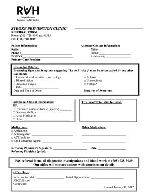 Fillable Online RVH Stroke Prevention Clinic Referral Form Fax Email ...
