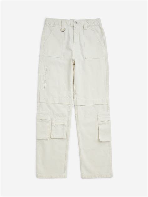Buy Y&F Kids Boys Off-White Cargo-Style Straight-Fit Mid-Rise Jeans ...