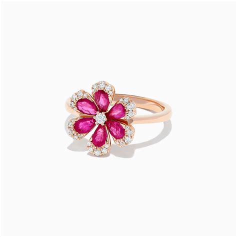 Effy Nature 14K Rose Gold Ruby and Diamond Flower Ring, 1.76 TCW ...