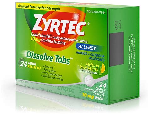 Zyrtec Allergy Relief Dissolve Tablets With Cetirizine Hcl ...