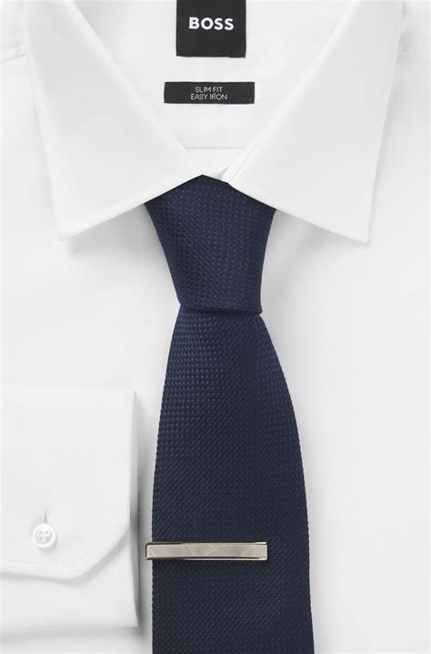 BOSS - Brass tie clip with marble insert - Silver