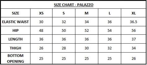 Palazzo - Size Chart – Fabsay