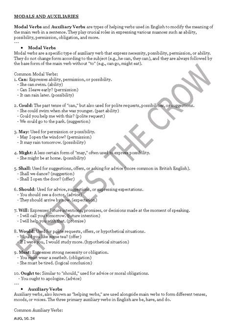 Modals AND Auxiliaries - MODALS AND AUXILIARIES Modal Verbs and ...