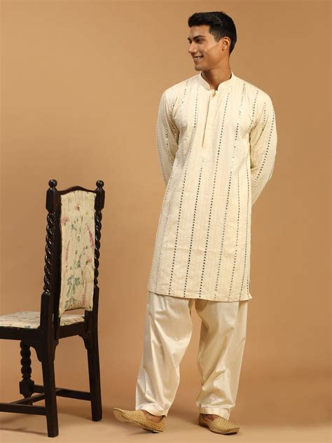 Men's Cream Mirror Kurta With Patiala Set – vastramay
