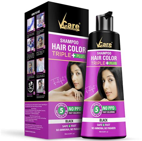 Buy Vcare Shampoo Hair Colour, Black, 180ml For Unisex - 5 Minute Root ...
