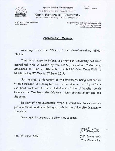 VC's Appreciation Message