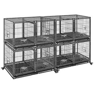 Yaheetech Stackable Dog Crate with Divider 43'' Rolling Heavy Duty Dog ...