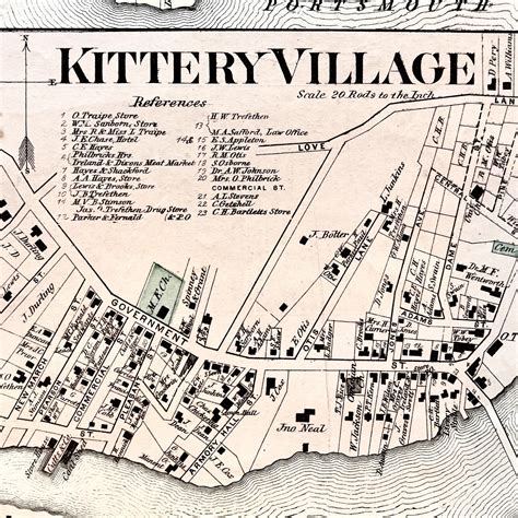 1872 Hand-Colored Street Map of Kttery Point Village and Kittery ...