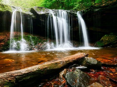 Download wallpaper 1400x1050 waterfall, water, rocks, landscape, log ...