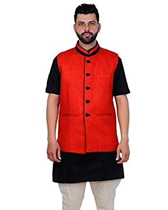 Buy Veera Paridhaan Solid Red Jute Nehru Jacket at Amazon.in