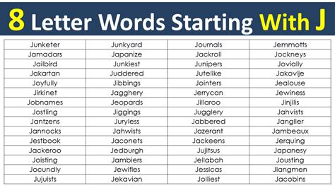 8 Letter Words Starting with J - Vocabulary Point