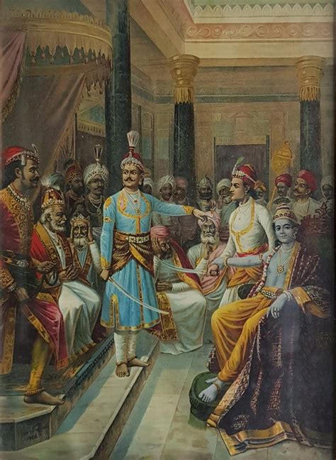 "Sri Krishna As Envoy": Light Brown Oleograph Painting by Raja Ravi ...
