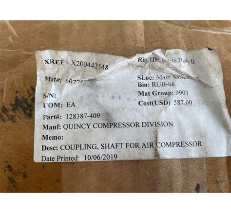 Coupling Shaft for Quincy AIR Compressor / Coupling Shaft 128387-409 ...