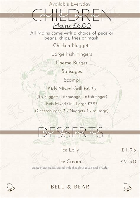 Menu at Bell & Bear Inn pub & bar, Rowley Regis