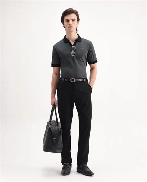 Rare Rabbit Men's Carmelon Dark Grey Cotton Plain Regular Fit Half Sle