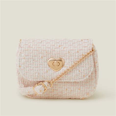 Ivory Heart Lock Tweed Bag - Accessorize India