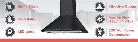 Elica 60 cm 1250 m3/hr Chimney (DH 260 BF Nero, 2 Baffle Filters, Push ...