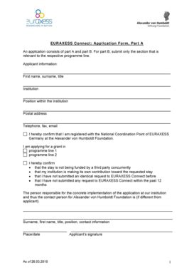 Fillable Online EURAXESS Connect: Application Form, Part A An ...