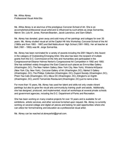 Professional Visual Artist Bio | DOCX