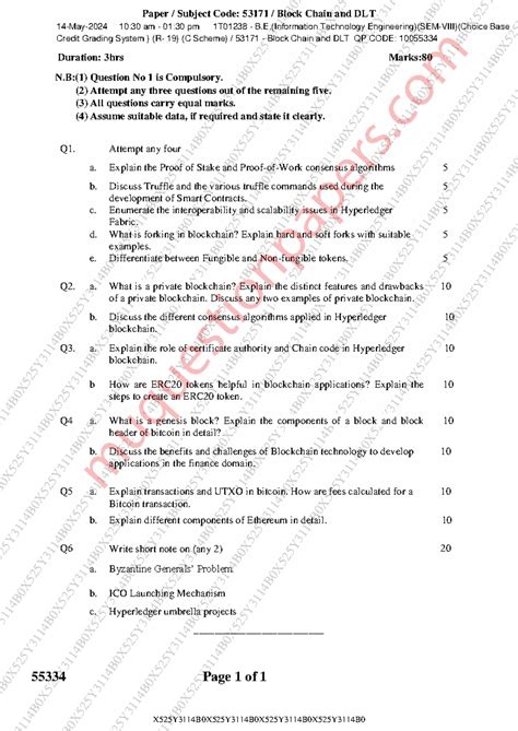 2024 May - PYQs for 53171 Block Chain and DLT Final Exam - Studocu