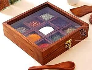 Buy Giftoshopee Wooden Spice Box/Wooden Masala Box Wooden Utility ...