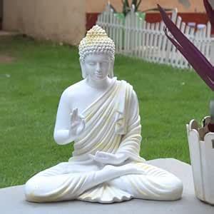 Buy Wonderland 14 inches Ashirvad Avastha Buddha Resin Statue, (Beige ...