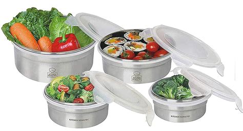 Buy Kitchen kemistry Stainless Steel Container with Lid - 200 ml, 400 ...